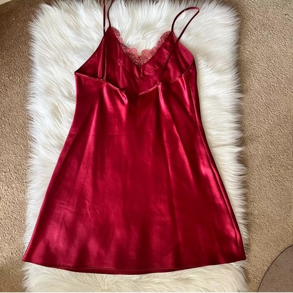 Vintage Kathy Ireland Babydoll Satin Slip Dress Medium Red - Picture 5 of 7